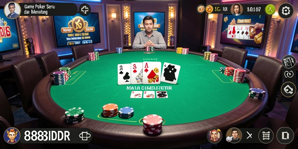 Tampilan gameplay menarik di aplikasi 888IDR yang memperlihatkan permainan Poker.