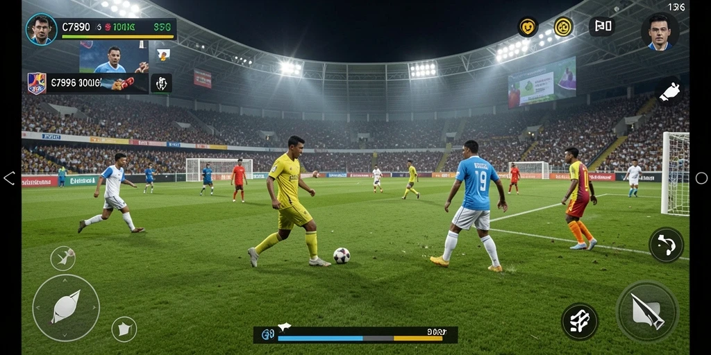Tampilan gameplay C7890 yang mendebarkan dalam aksi sepak bola.