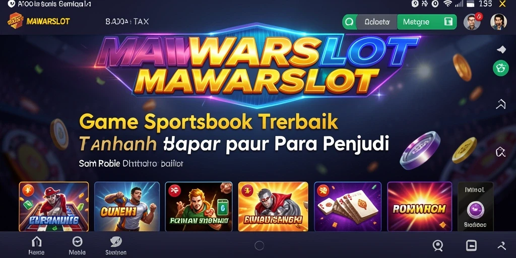 Tampilan antarmuka aplikasi MAWARSLOT dengan fitur Sportsbook.