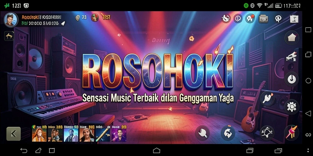 Tampilan gameplay <strong>ROSOHOKI</strong> yang penuh warna dengan elemen musik yang interaktif.