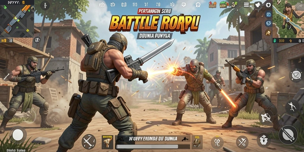 Screenshot menampilkan aksi seru dalam pertempuran Battle Royale.